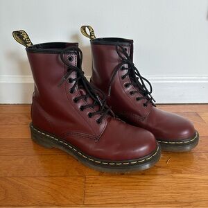 Dr Marten cherry red combat boots, women’s size 9